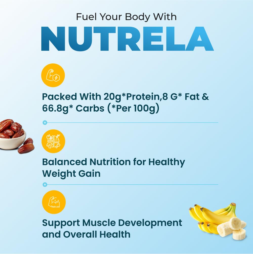NUTRELA Mass Gainer Powder, Meal Replacement Beverage, with Vitamins and Herbs - ingredients panel