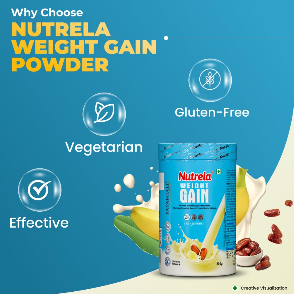 NUTRELA Mass Gainer Powder, Meal Replacement Beverage, with Vitamins and Herbs - in use