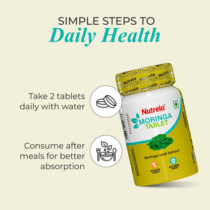 NUTRELA Moringa Leaf Extract Tablets, 60 Tablets, Nutritional Supplement for Adults - packaging