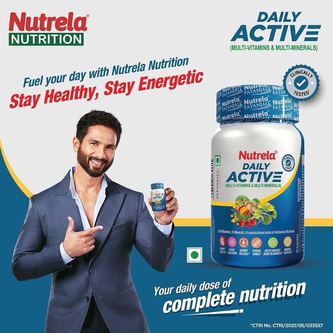 NUTRELA Multivitamin Capsules with Vitamins, Minerals, Amino Acids & Herbal Extracts, Daily Wellness Supplement - front view 