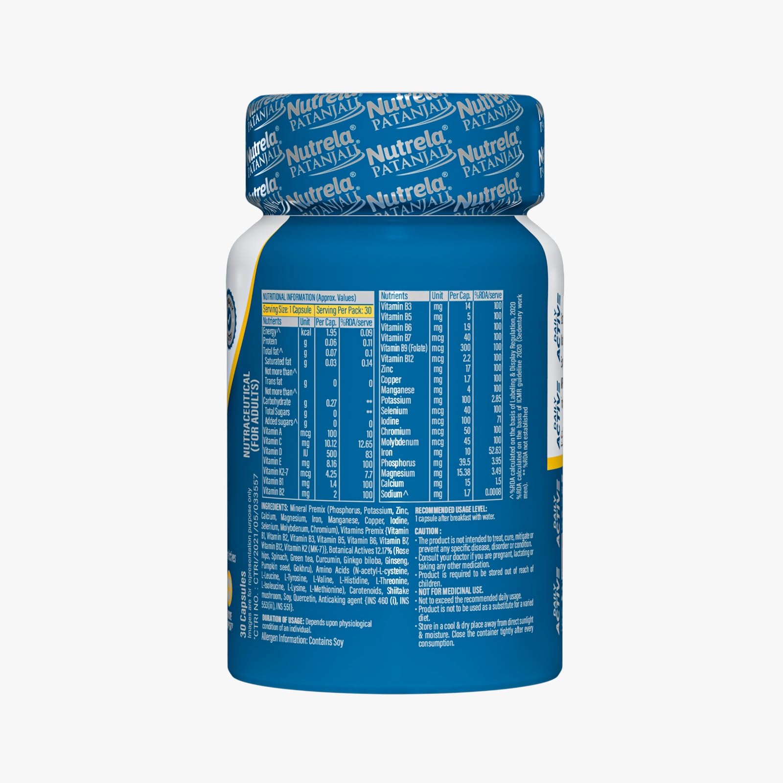 NUTRELA Multivitamin Capsules with Vitamins, Minerals, Amino Acids & Herbal Extracts, Daily Wellness Supplement - label detai