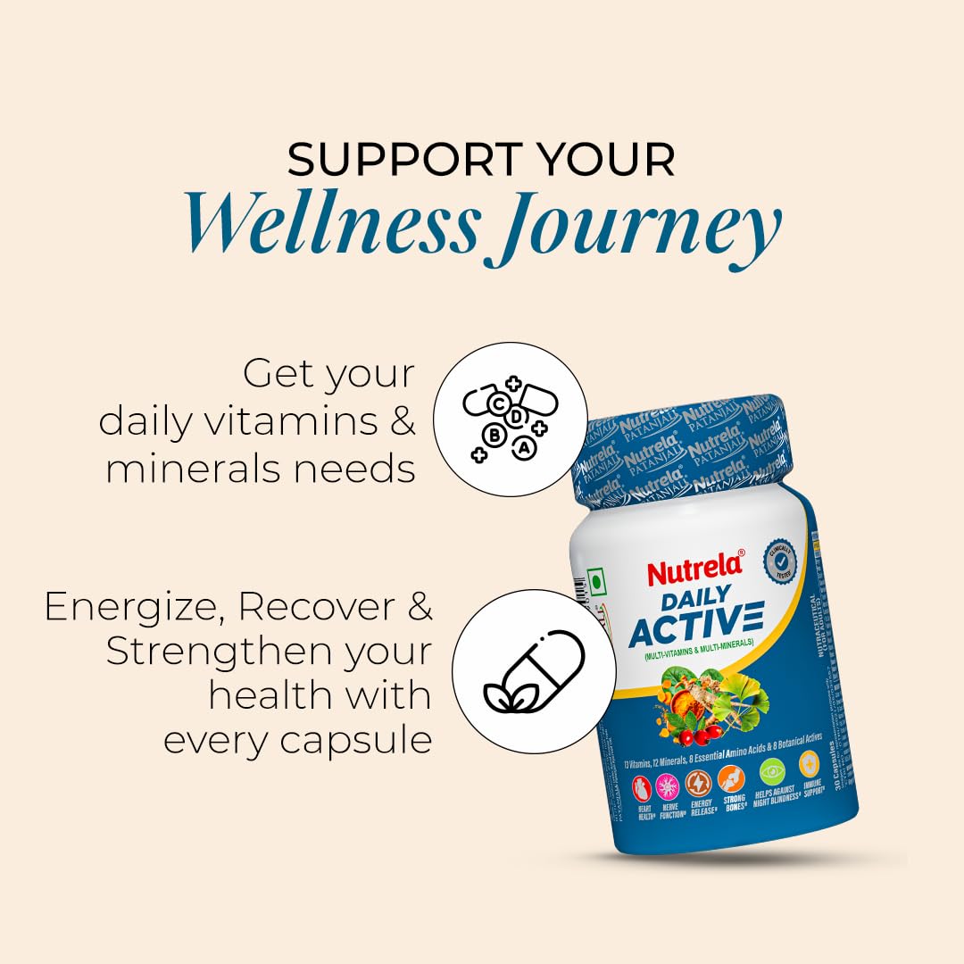 NUTRELA Multivitamin Capsules with Vitamins, Minerals, Amino Acids & Herbal Extracts, Daily Wellness Supplement - back view