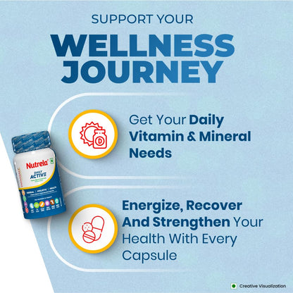 NUTRELA Multivitamin Capsules with Vitamins, Minerals, Amino Acids & Herbal Extracts, Daily Wellness Supplement - size and sc
