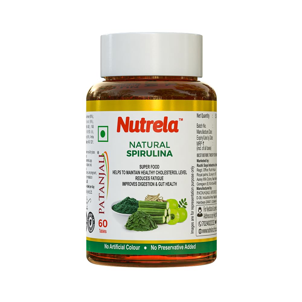 NUTRELA Nutrition Spirulina Tablets - Herbal Supplement with Spirulina, Amla, Moringa & Ashwagandha - Gluten-Free, Vegan Tabl