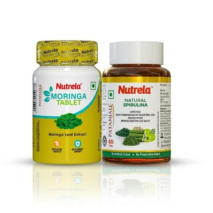 NUTRELA Nutrition Spirulina Tablets - Herbal Supplement with Spirulina, Amla, Moringa & Ashwagandha - Gluten-Free, Vegan Tabl