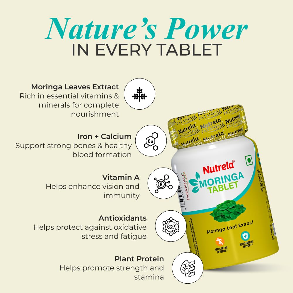 NUTRELA Nutrition Spirulina Tablets - Herbal Supplement with Spirulina, Amla, Moringa & Ashwagandha - Gluten-Free, Vegan Tabl