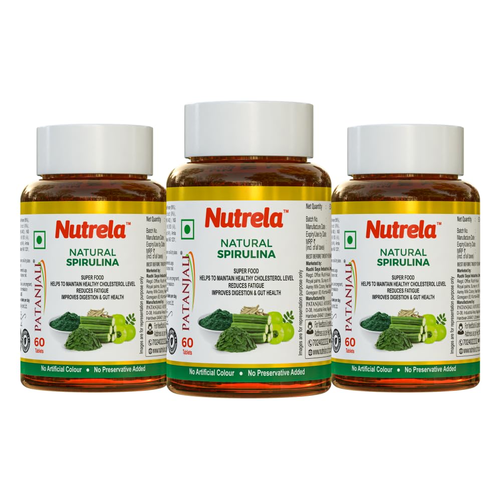 NUTRELA Nutrition Spirulina Tablets - Herbal Supplement with Spirulina, Amla, Moringa & Ashwagandha - Gluten-Free, Vegan Tabl