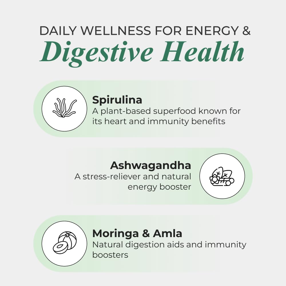 NUTRELA Nutrition Spirulina Tablets - Herbal Supplement with Spirulina, Amla, Moringa & Ashwagandha - Gluten-Free, Vegan Tabl