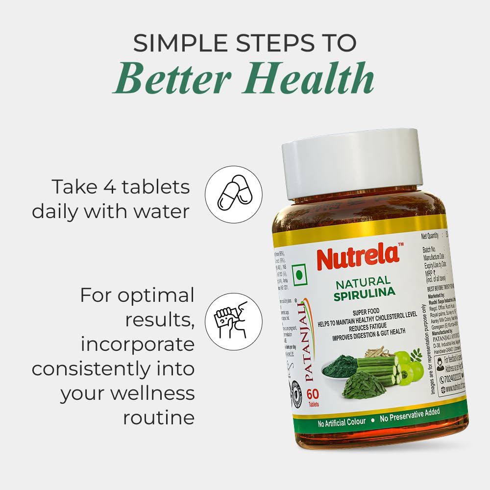 NUTRELA Nutrition Spirulina Tablets - Herbal Supplement with Spirulina, Amla, Moringa & Ashwagandha - Gluten-Free, Vegan Tabl