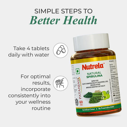 NUTRELA Nutrition Spirulina Tablets - Herbal Supplement with Spirulina, Amla, Moringa & Ashwagandha - Gluten-Free, Vegan Tabl