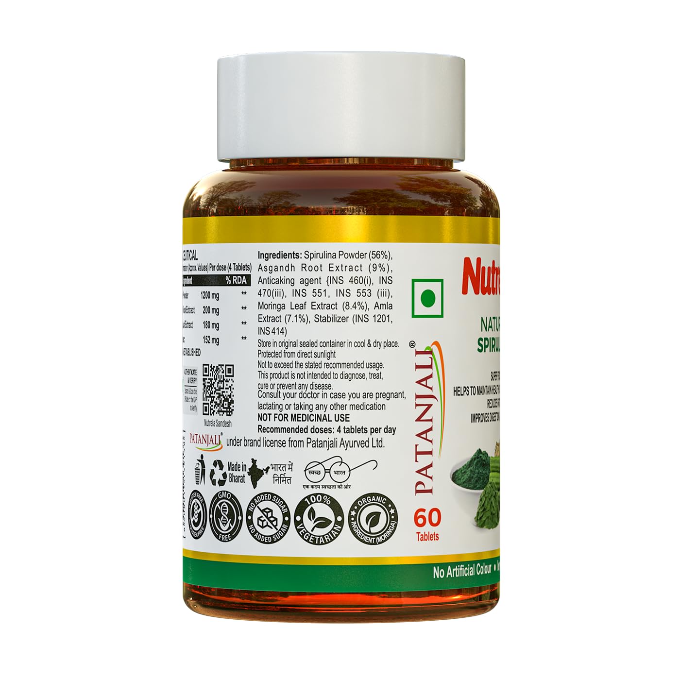 NUTRELA Nutrition Spirulina Tablets - Herbal Supplement with Spirulina, Amla, Moringa & Ashwagandha - Gluten-Free, Vegan Tabl