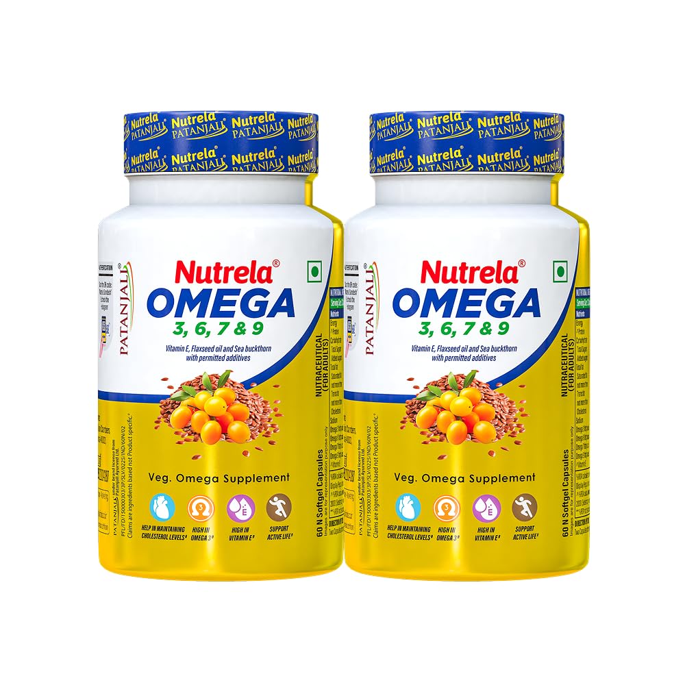 NUTRELA Omega 3 6 7 9 Supplement, 60 Veg Softgels, with Flaxseed Oil and Sea Buckthorn Oil (10)