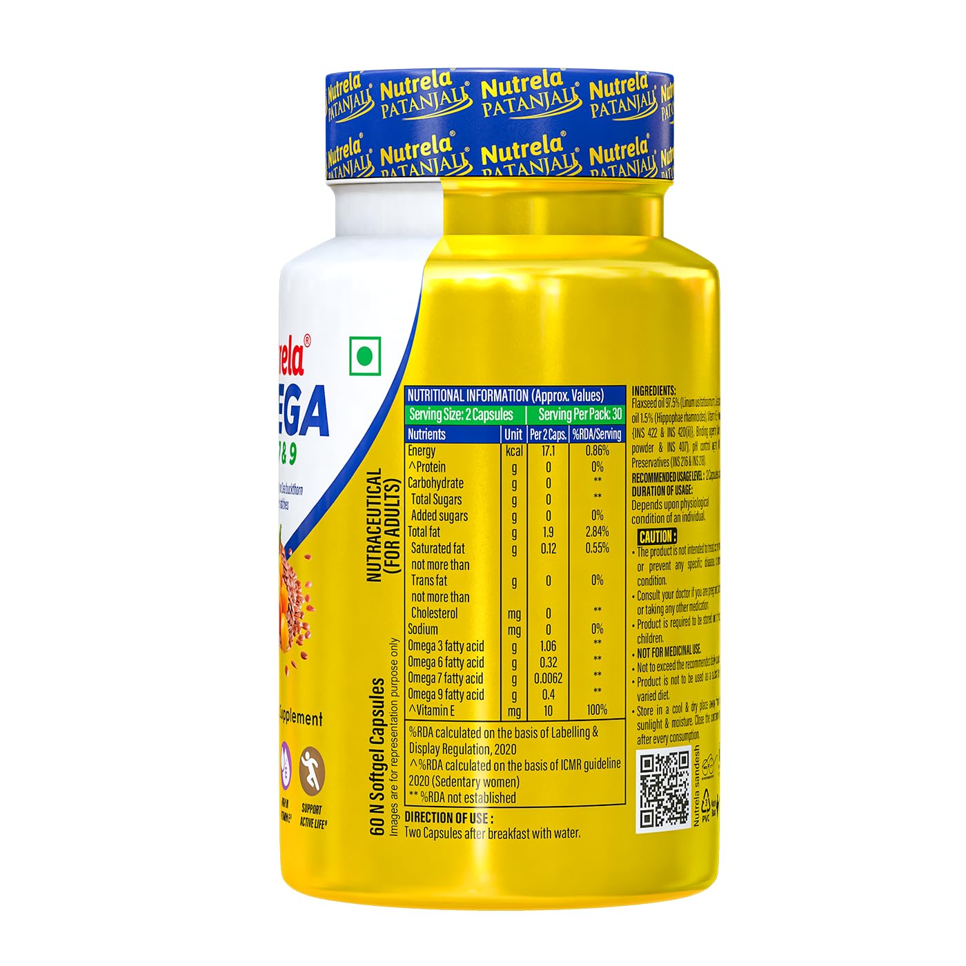 NUTRELA Omega 3 6 7 9 Supplement, 60 Veg Softgels, with Flaxseed Oil and Sea Buckthorn Oil - packaging (11)