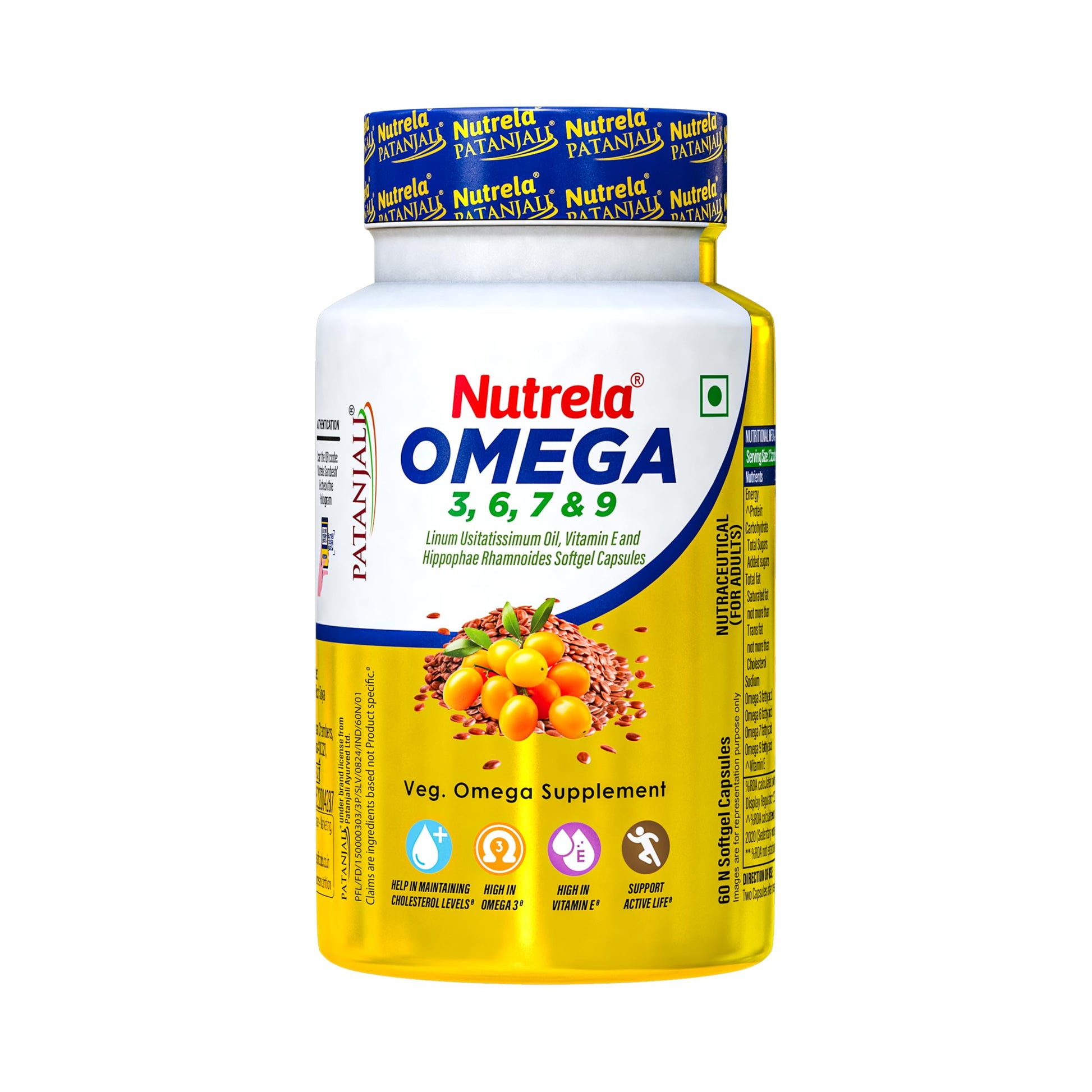 NUTRELA Omega 3 6 7 9 Supplement, 60 Veg Softgels, with Flaxseed Oil and Sea Buckthorn Oil - ingredients panel (18)