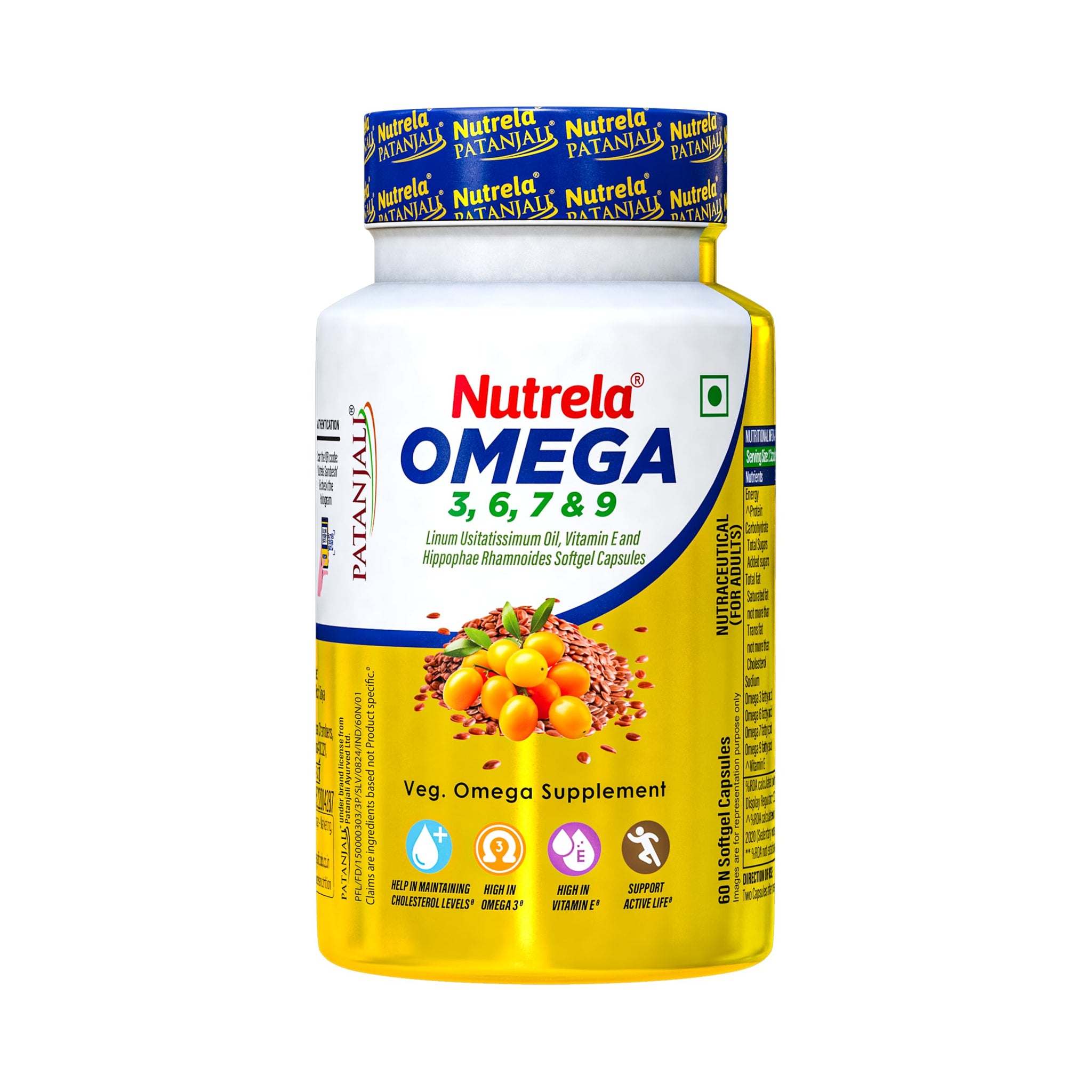 NUTRELA Omega 3 6 7 9 Supplement, 60 Veg Softgels, with Flaxseed Oil and Sea Buckthorn Oil - ingredients panel (18)