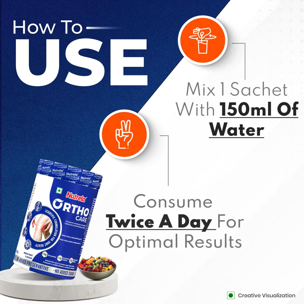 Nutrela Ortho Powder, 300g, Dietary Supplement with Glucosamine, Chondroitin, MSM, and Ayurvedic Botanicals - close-up detail