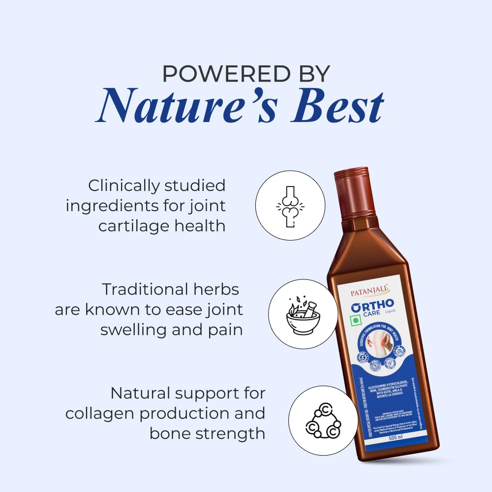 Nutrela Orthocare Liquid, Ayurvedic Joint Support Supplement, with Glucosamine, MSM, Boswellia - back view