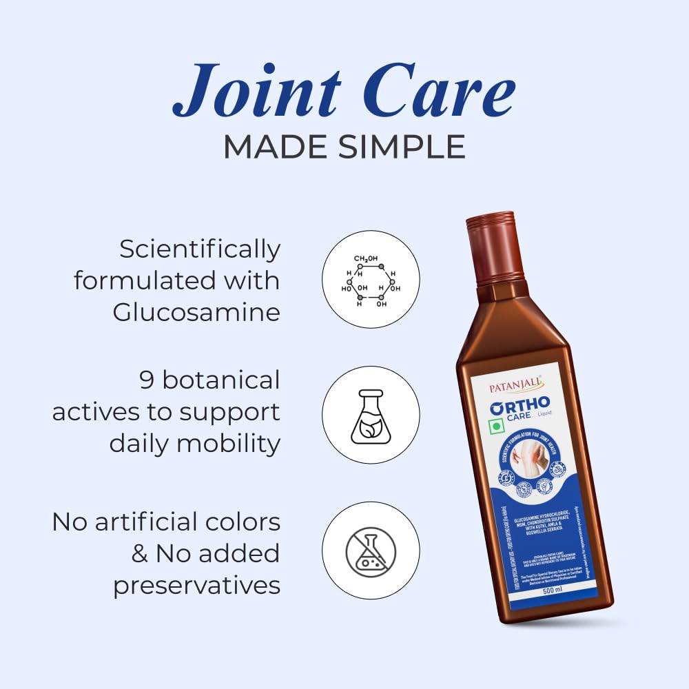 Nutrela Orthocare Liquid, Ayurvedic Joint Support Supplement, with Glucosamine, MSM, Boswellia - close-up detail