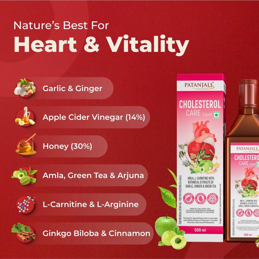 Nutrela Patanjali Cholesterol Care Liquid, 500ml, Herbal Dietary Supplement - in use