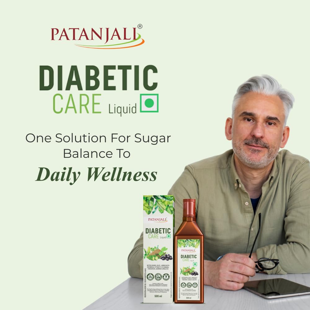 NUTRELA Patanjali Diabetic Care Liquid, 500ml, Ayurvedic Herbal Supplement with Karela, Jamun, Giloy - front view