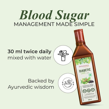 NUTRELA Patanjali Diabetic Care Liquid, 500ml, Ayurvedic Herbal Supplement with Karela, Jamun, Giloy - close-up detail