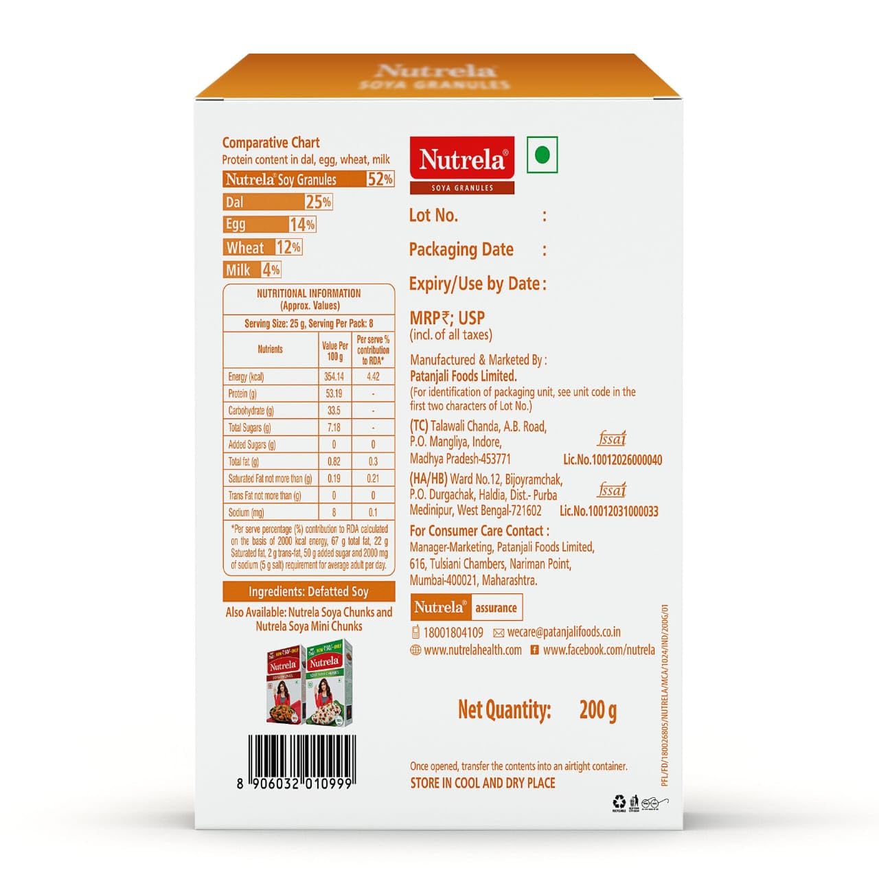 Nutrela Soya Granules, 200g, Vegan, Contains Iron and Calcium - front view
