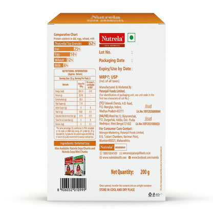 Nutrela Soya Granules, 200g, Vegan, Contains Iron and Calcium - front view