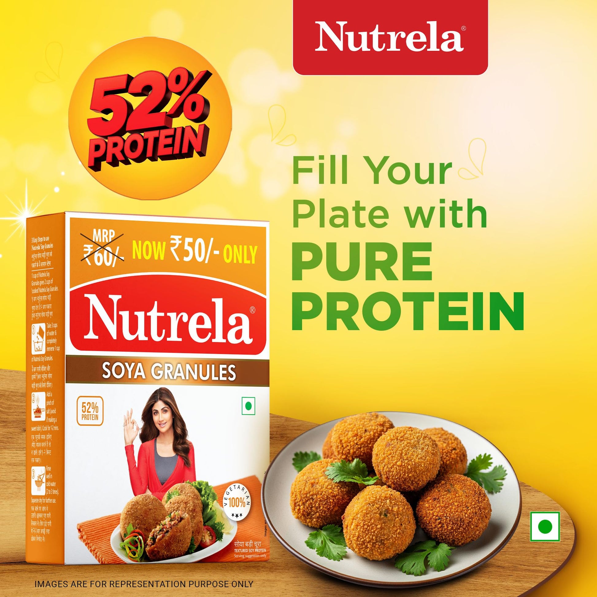 Nutrela Soya Granules, 200g, Vegan, Contains Iron and Calcium - packaging