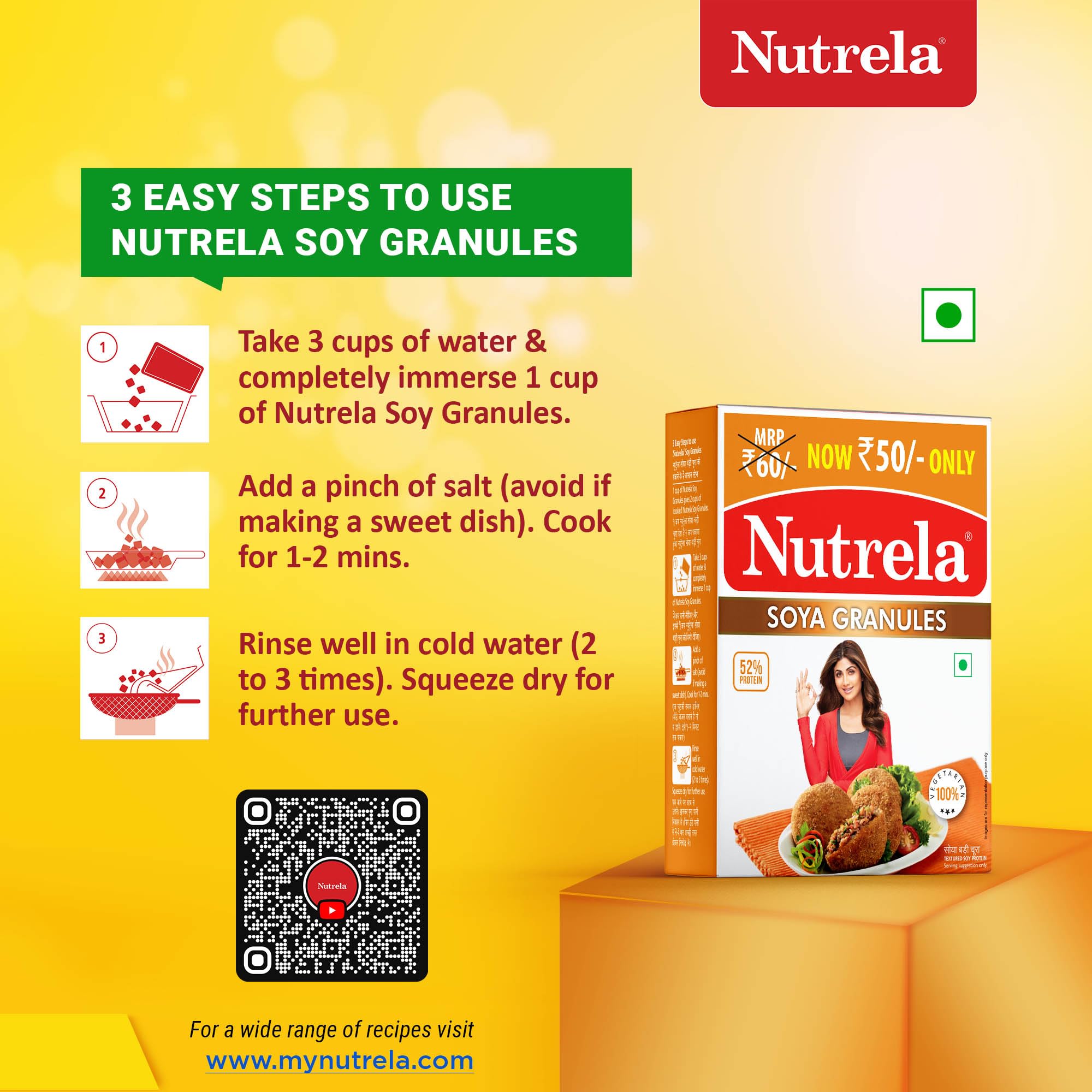 Nutrela Soya Granules, 200g, Vegan, Contains Iron and Calcium - ingredients panel