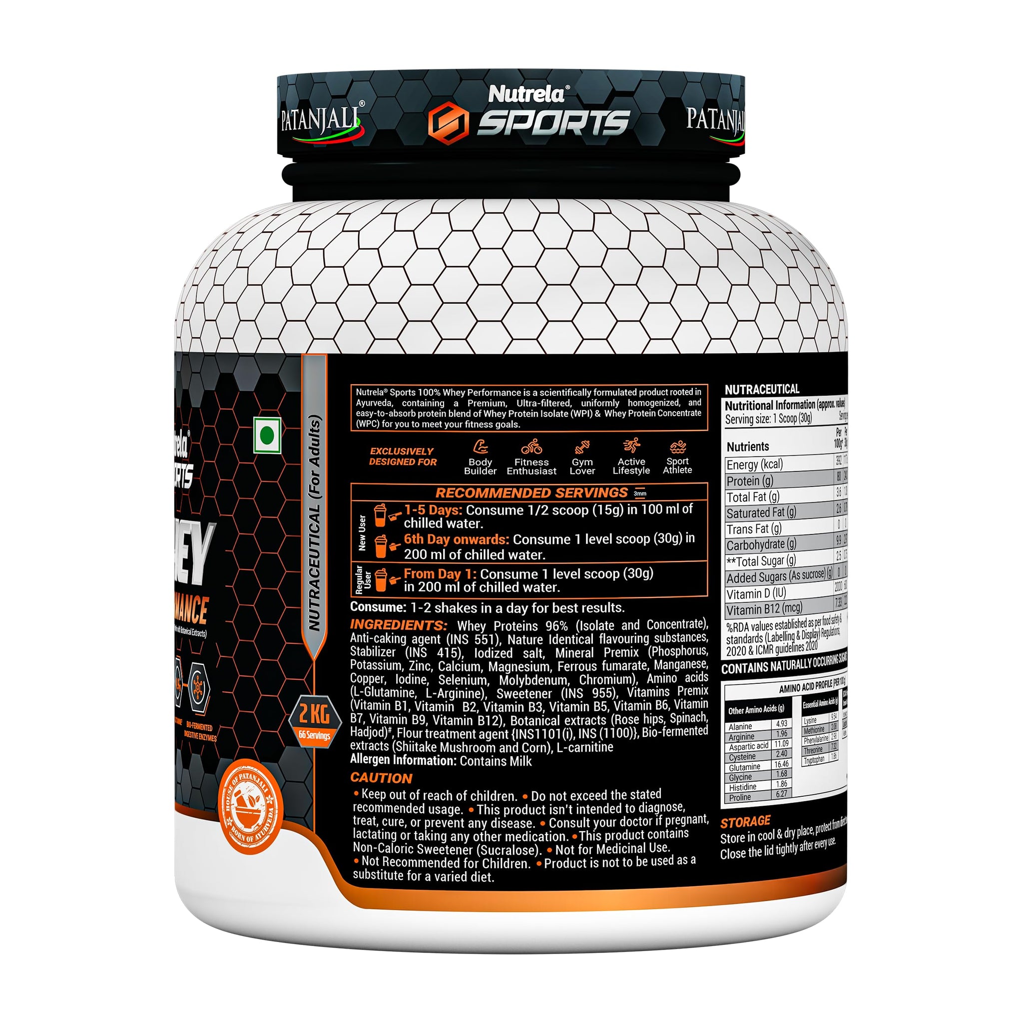 NUTRELA Sports Patanjali Whey Protein Powder, Concentrate + Isolate, 24g Protein, Vegetarian Formula - close-up detail (24)