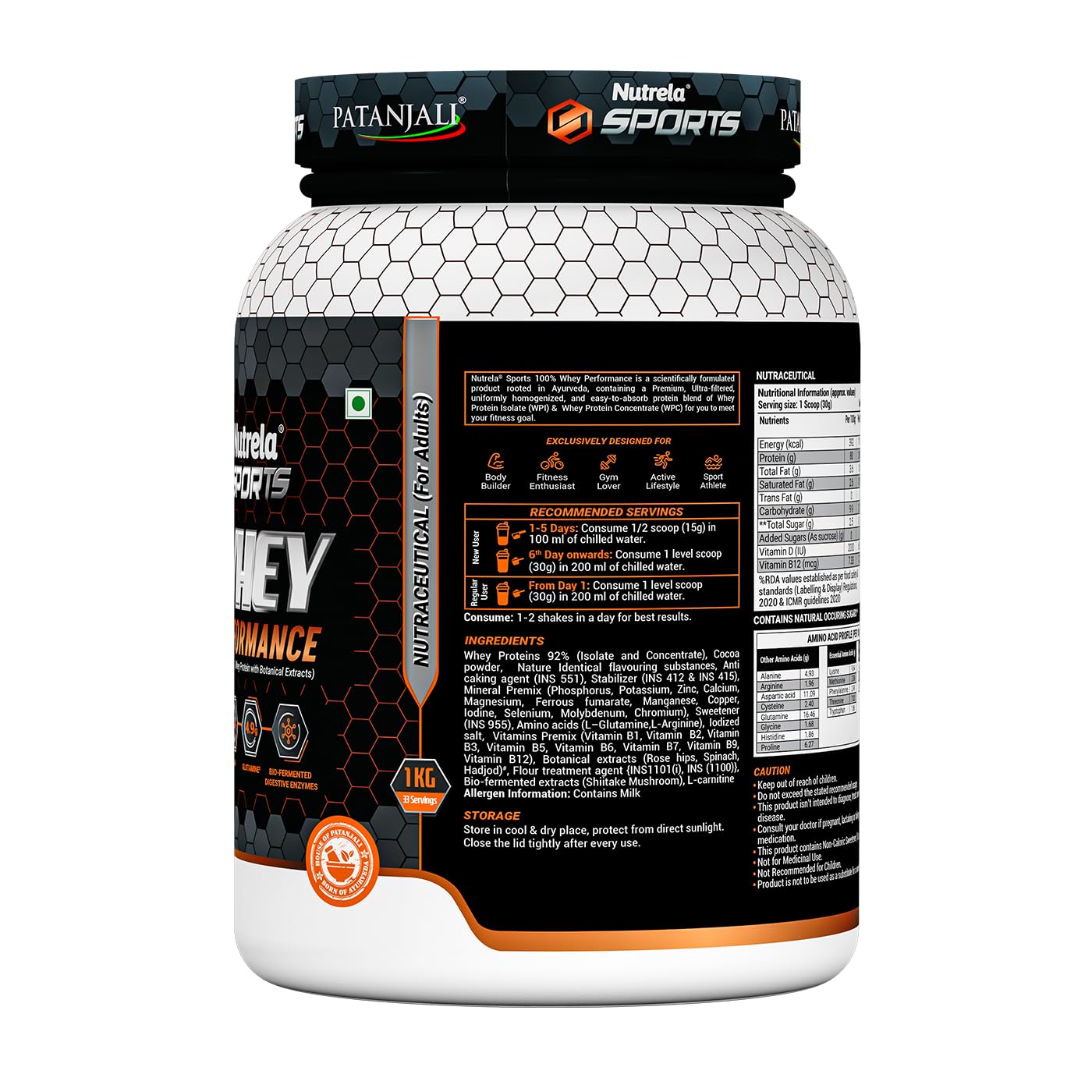 NUTRELA Sports Patanjali Whey Protein Powder, Concentrate + Isolate, 24g Protein, Vegetarian Formula - in use