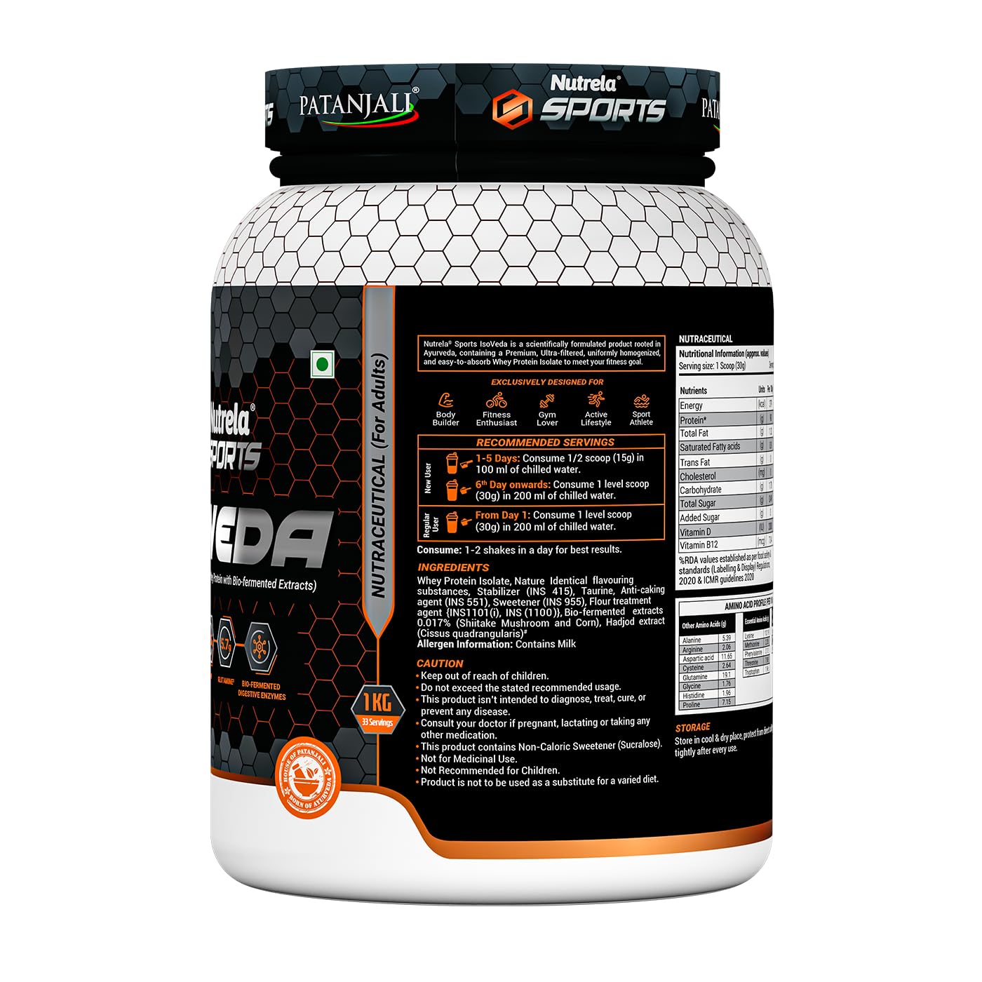 NUTRELA Sports Whey Protein Isolate Powder by Patanjali, Whey Protein Supplement - close-up detail