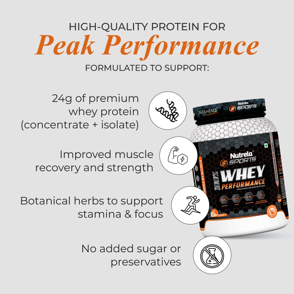 NUTRELA Sports Whey Protein Powder, Concentrate + Isolate Blend, 24g Protein per Scoop, with Digestive Enzymes, Adult, Vegeta