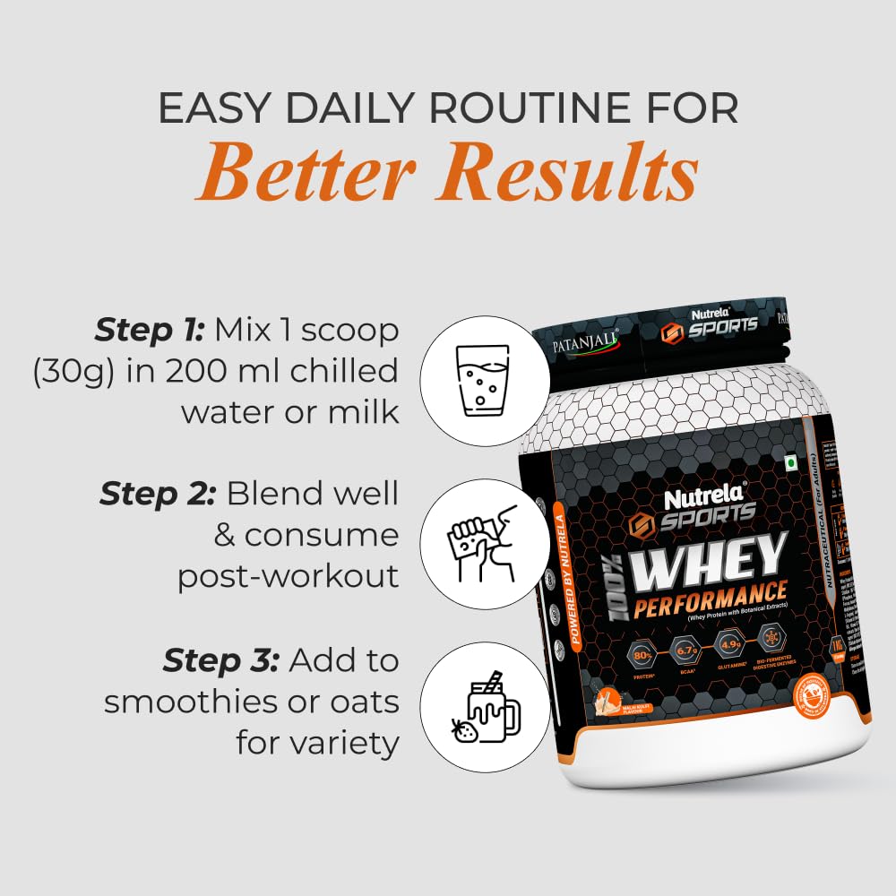 NUTRELA Sports Whey Protein Powder, Concentrate + Isolate Blend, 24g Protein per Scoop, with Digestive Enzymes, Adult, Vegeta