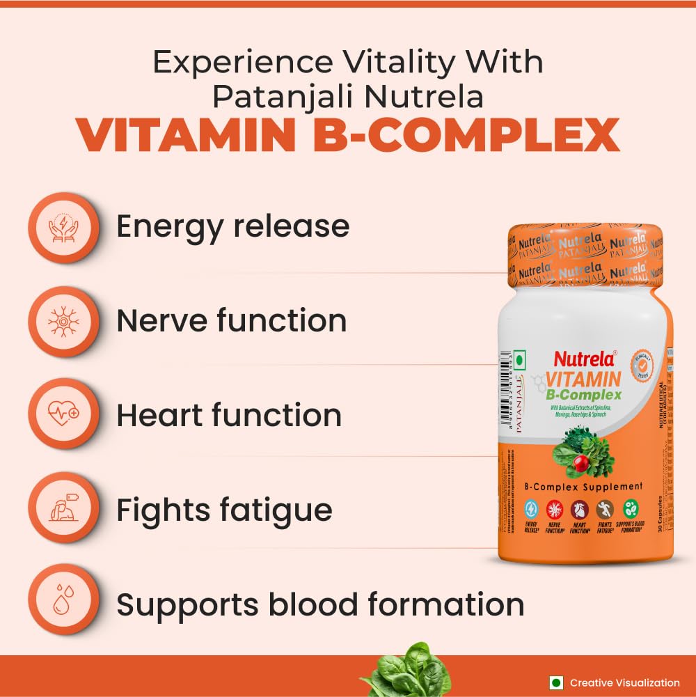 NUTRELA Vitamin B-Complex Supplement - Biofermented B Vitamins, 30 Veg Capsules, with Moringa and Spirulina - back view