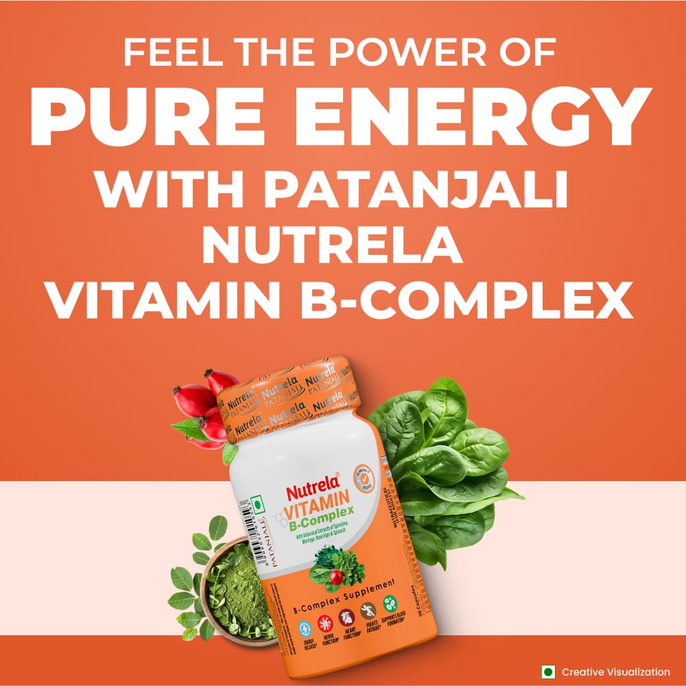 NUTRELA Vitamin B-Complex Supplement - Biofermented B Vitamins, 30 Veg Capsules, with Moringa and Spirulina - close-up detail