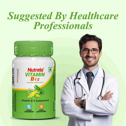 NUTRELA Vitamin B12 Biofermented Plant Based Supplement, with Moringa and Aloe Vera, 30 Veg Capsules - in use