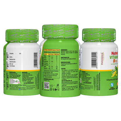 NUTRELA Vitamin B12 Biofermented Plant Based Supplement, with Moringa and Aloe Vera, 30 Veg Capsules - size and scale