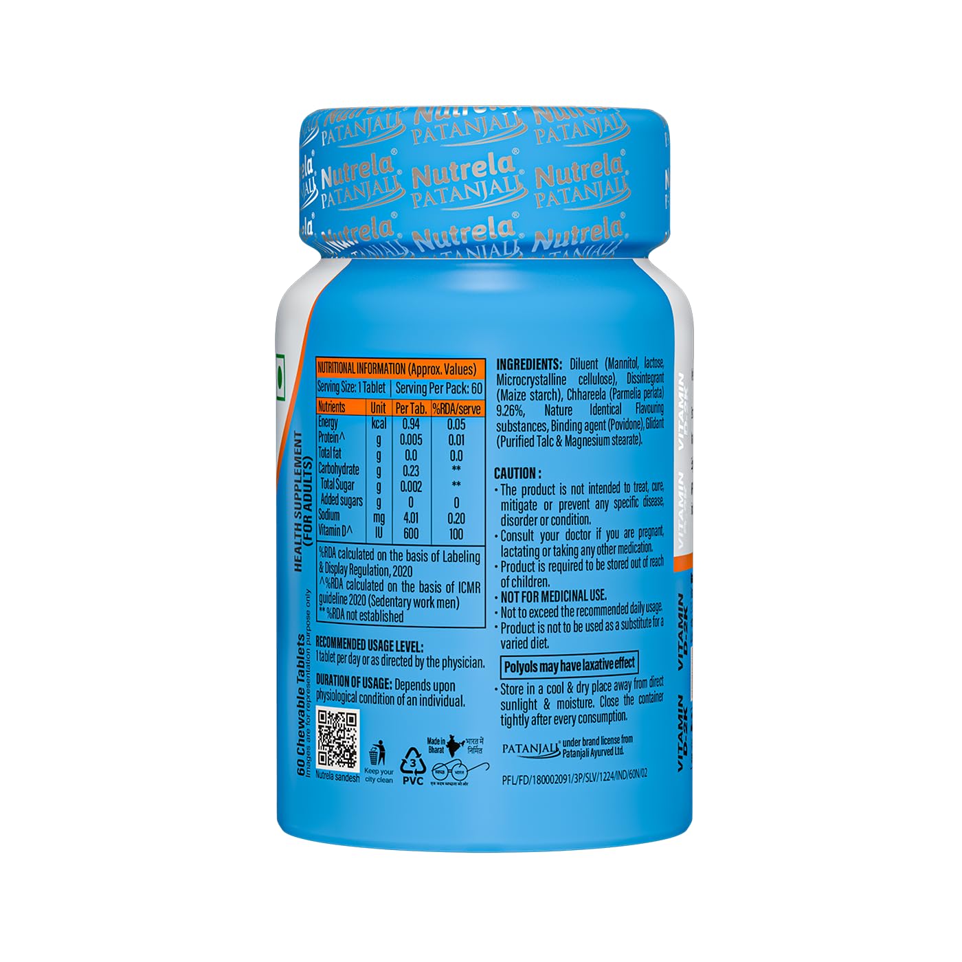 Nutrela Vitamin D-2K 60 Chewable Tablets, Vanilla Flavor, Plant-Based Vitamin D3 from Lichen - in use