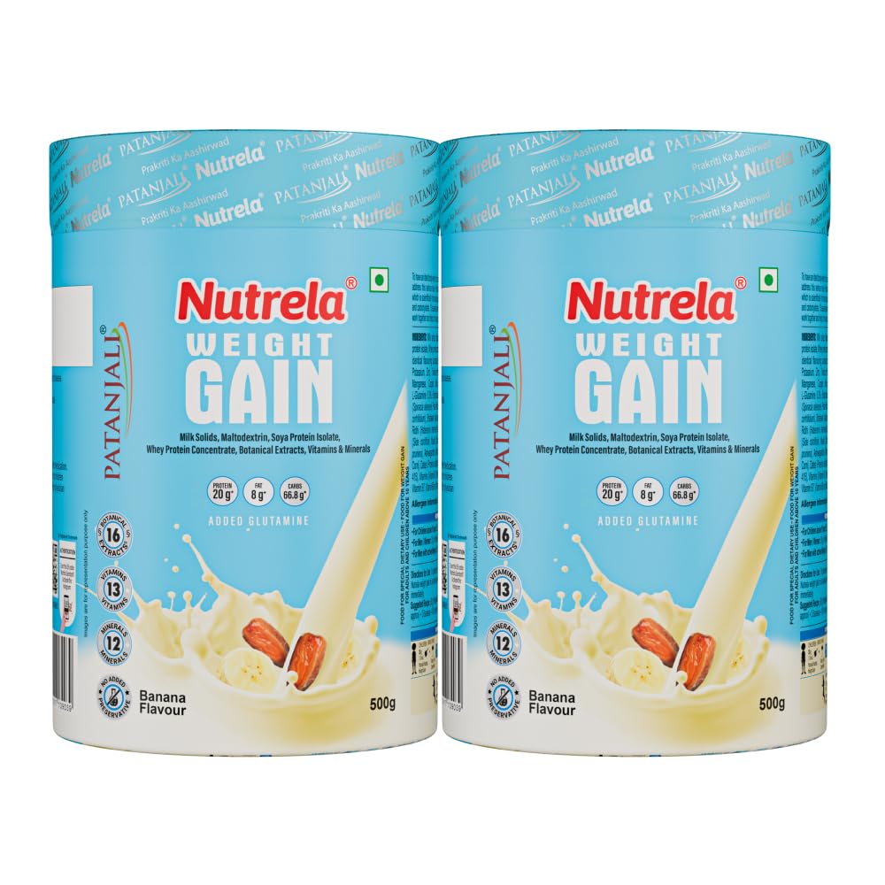 NUTRELA Weight Gainer Banana Flavour 500g, High-Calorie Mass Gainer with Protein, Vitamins & Minerals (10)