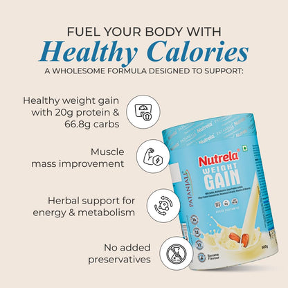 NUTRELA Weight Gainer Banana Flavour 500g, High-Calorie Mass Gainer with Protein, Vitamins & Minerals - in use