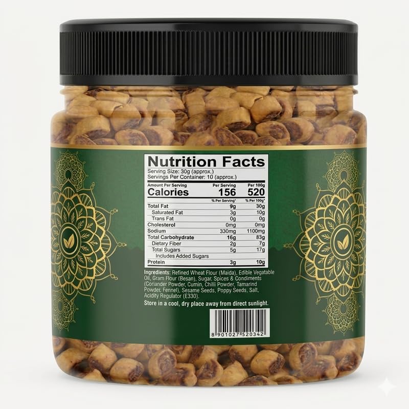 NUTRI LEAF Gujrati Mini Bhakarwadi, Gluten Free Ready to Eat Namkeen Snack, Masala Flavor - front view