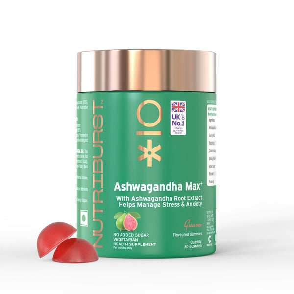 Nutriburst Ashwagandha Max 500mg Gummies for Stress and Anxiety Relief | Vigour, Energy, Power & Stamina | Relax Refresh Mind