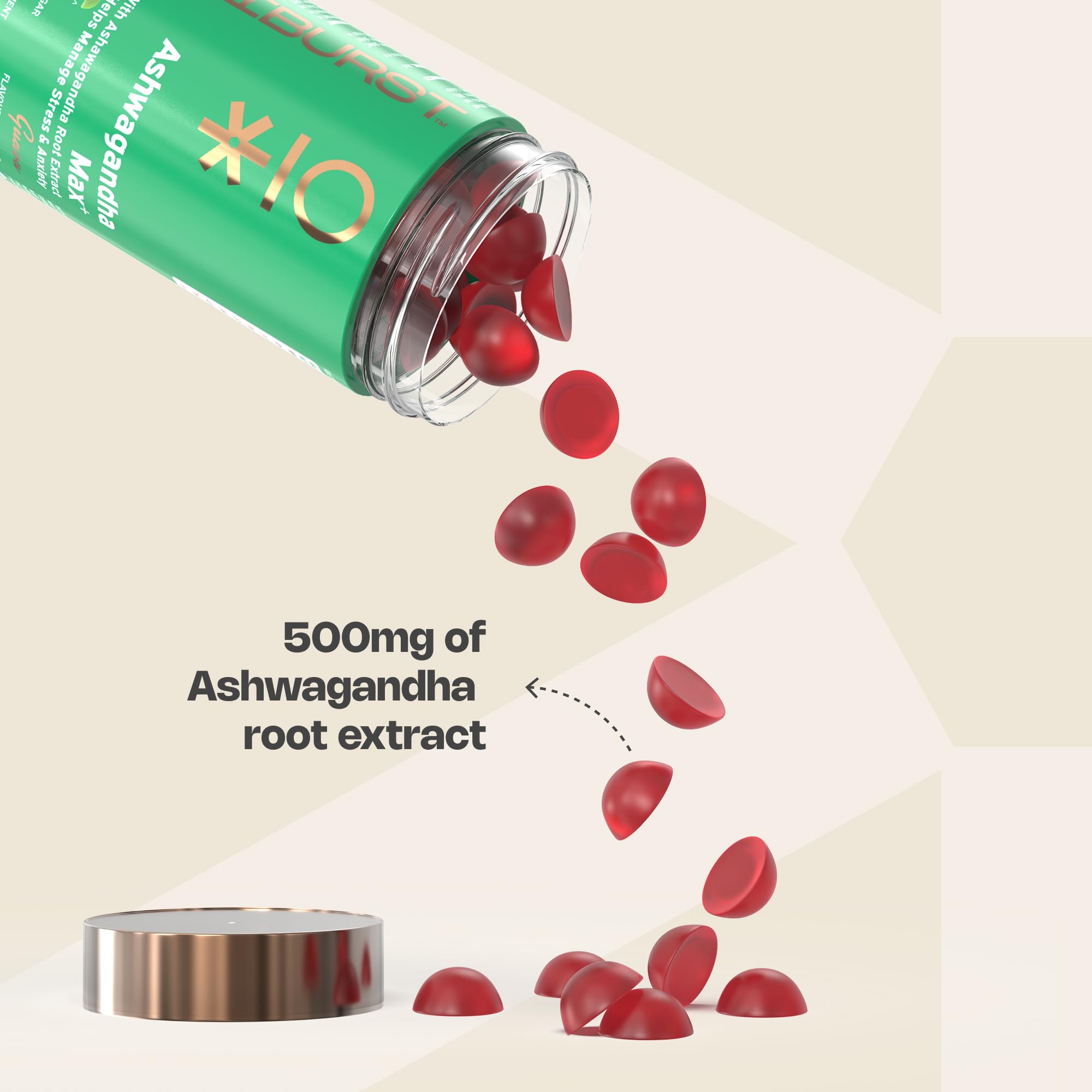 Nutriburst Ashwagandha Max 500mg Gummies for Stress and Anxiety Relief | Vigour, Energy, Power & Stamina | Relax Refresh Mind