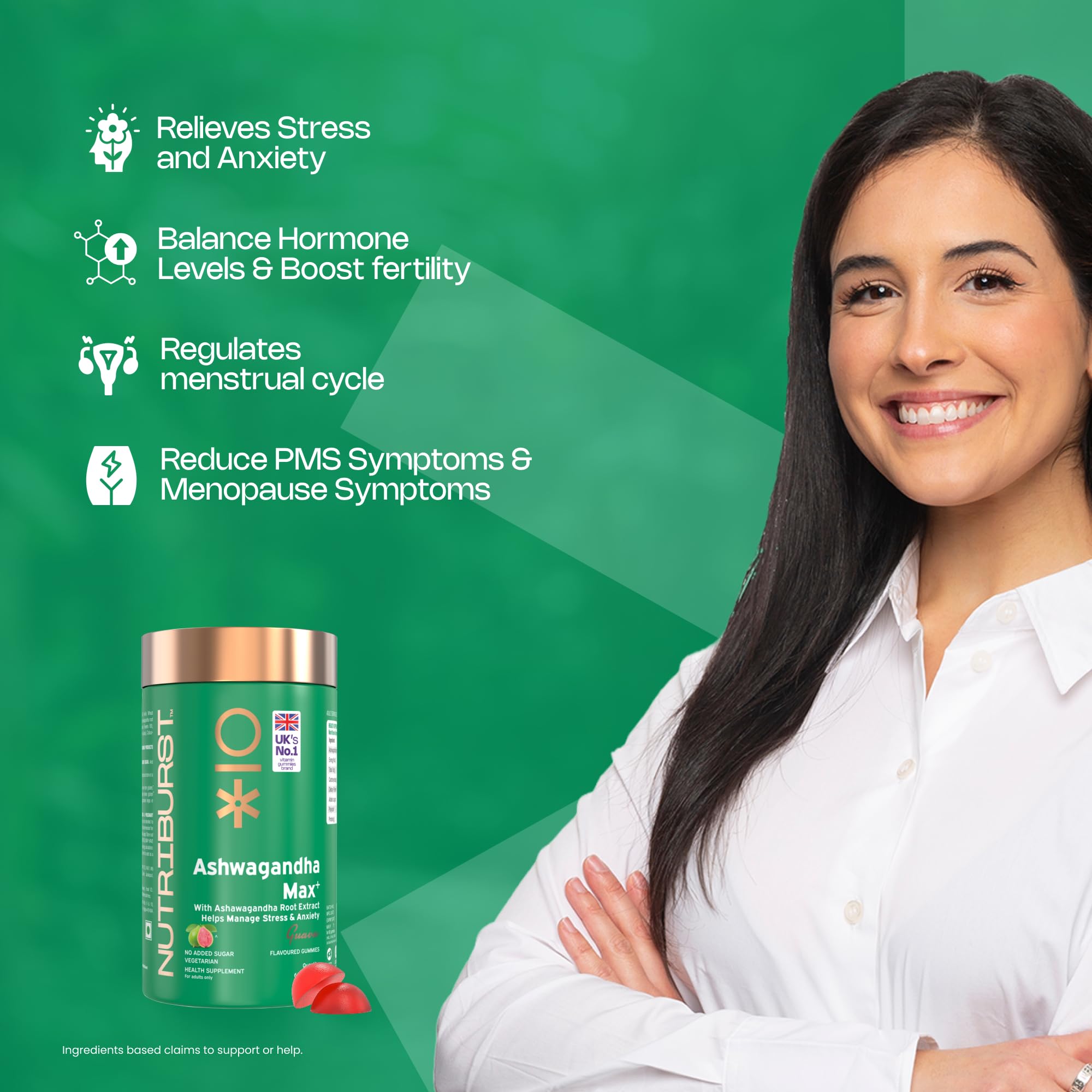 Nutriburst Ashwagandha Max 500mg Gummies for Stress and Anxiety Relief | Vigour, Energy, Power & Stamina | Relax Refresh Mind