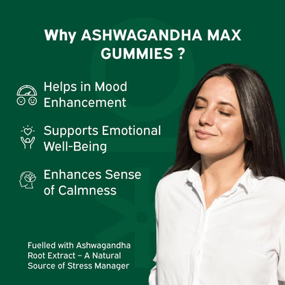 Nutriburst Ashwagandha Max 500mg Gummies for Stress and Anxiety Relief | Vigour, Energy, Power & Stamina | Relax Refresh Mind