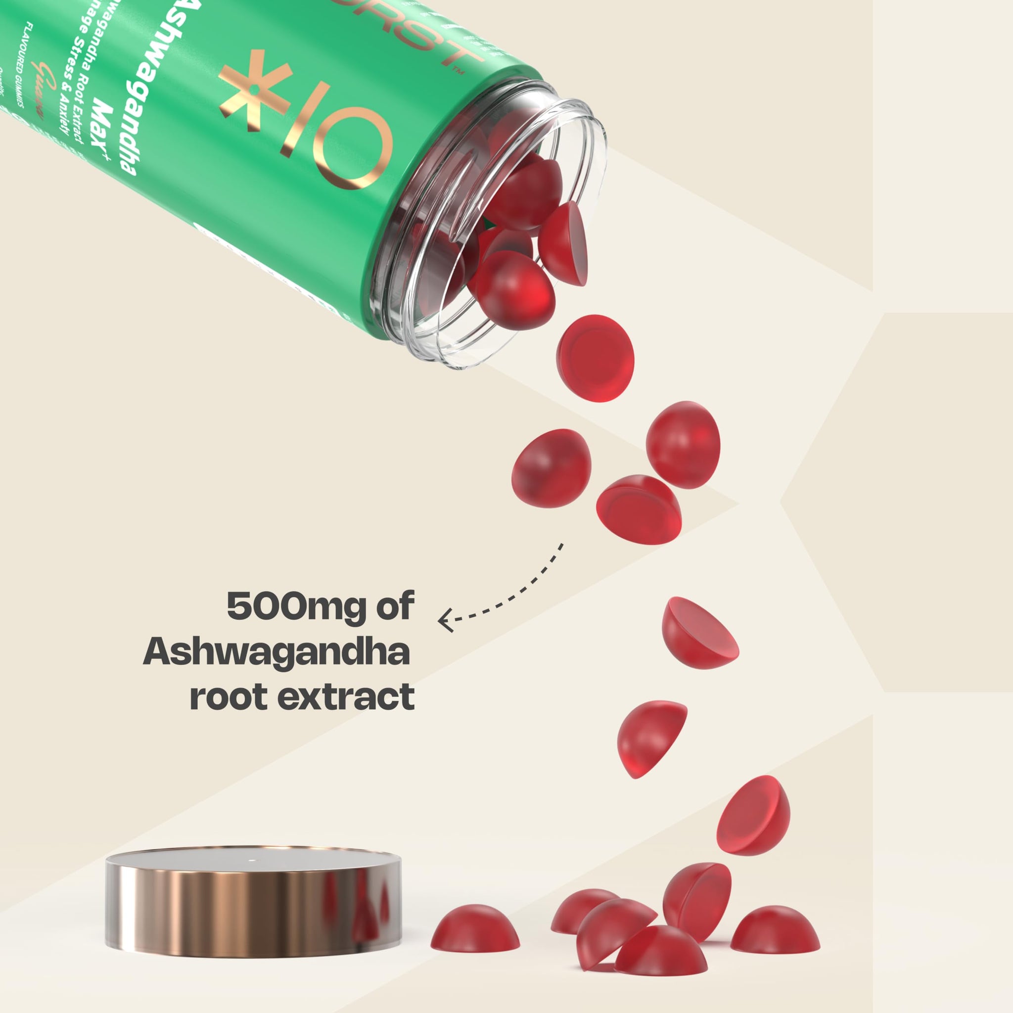 Nutriburst Ashwagandha Max 500mg Gummies for Stress and Anxiety Relief | Vigour, Energy, Power & Stamina | Relax Refresh Mind
