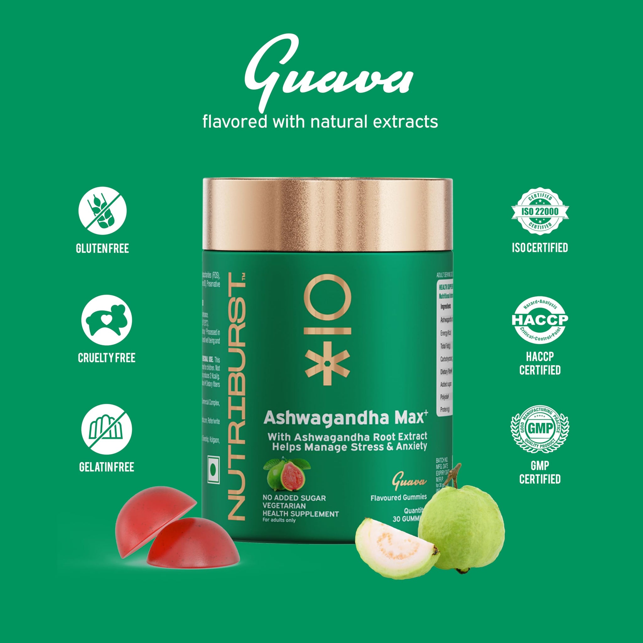 Nutriburst Ashwagandha Max 500mg Gummies for Stress and Anxiety Relief | Vigour, Energy, Power & Stamina | Relax Refresh Mind