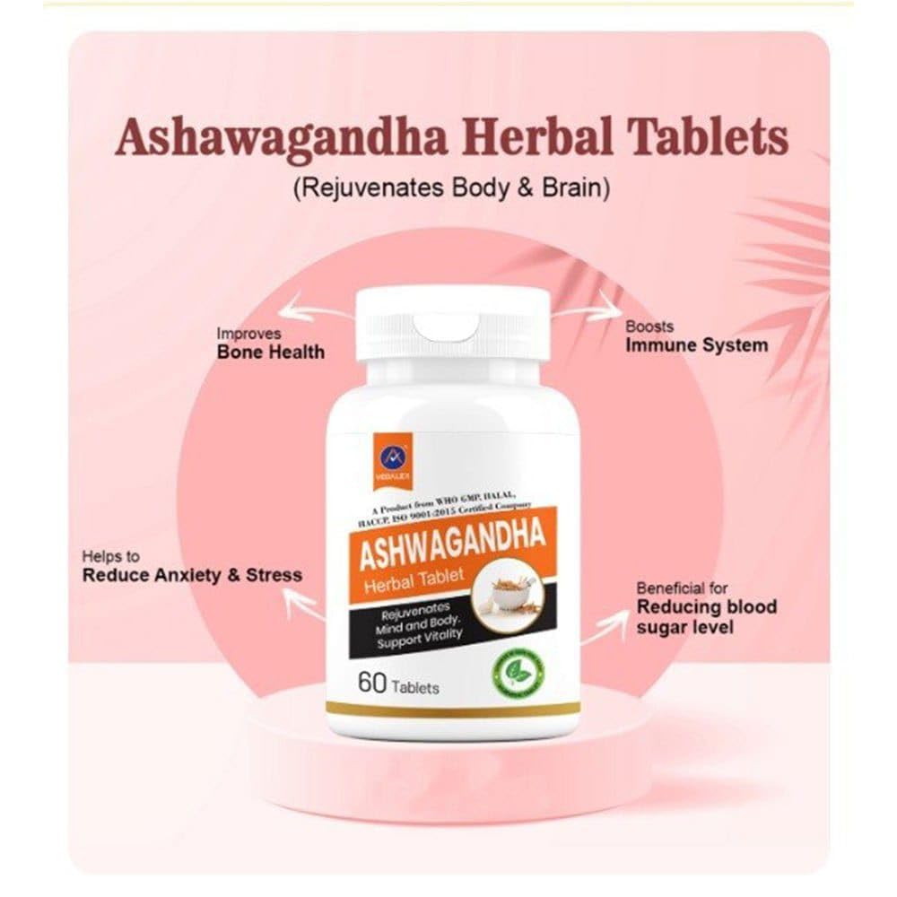 Nutricio Vedalex Ashwagandha Tablets, 60 Count, Herbal Supplement with Withania Somnifera Root Extract - front view
