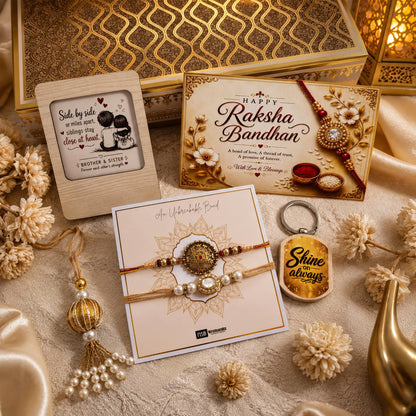 NutriSnacksBox Royal Rakhi White Hamper | Dry Fruits, Gourmet Snacks & Festive Gift Set | 2 Decorative Bhaiya Rakhis, Wooden 